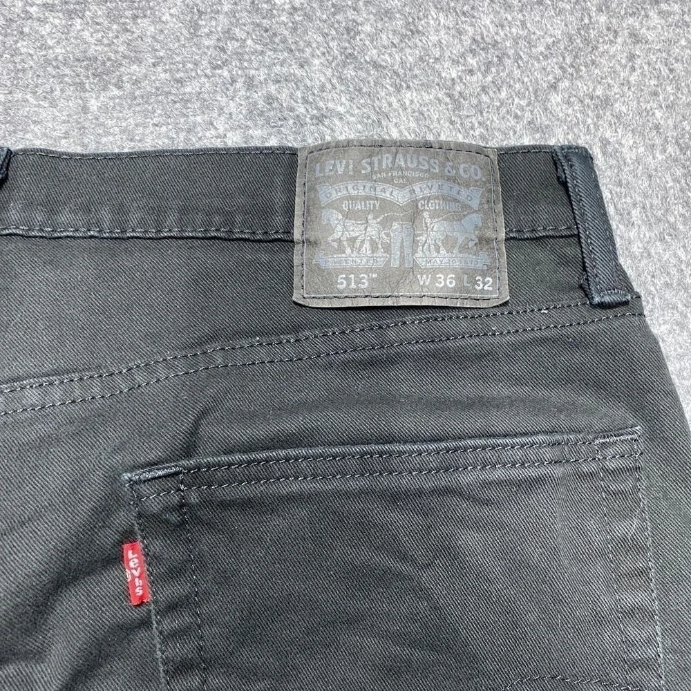 Levi's 513 Jeans‎ Mens 36x27 Black Slim Straight Leg Stretch Denim Casual